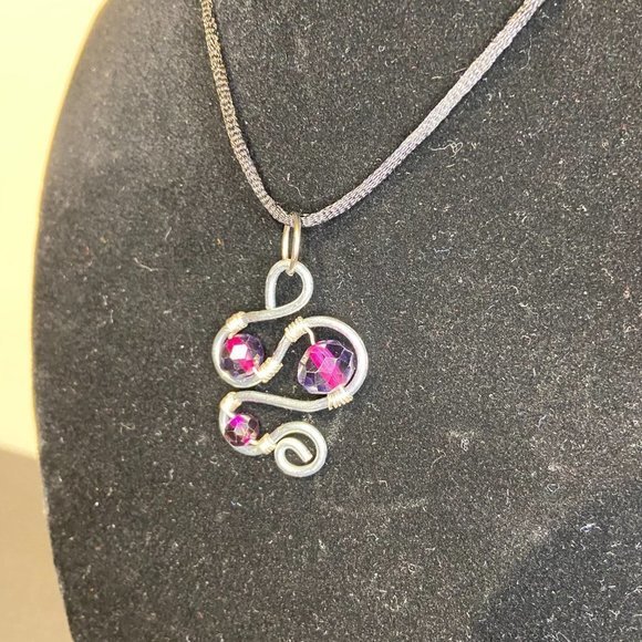 Deep Purple Faceted Glass Bead Adorned Stainless Steel Swirl Pendant - Picture 5 of 8